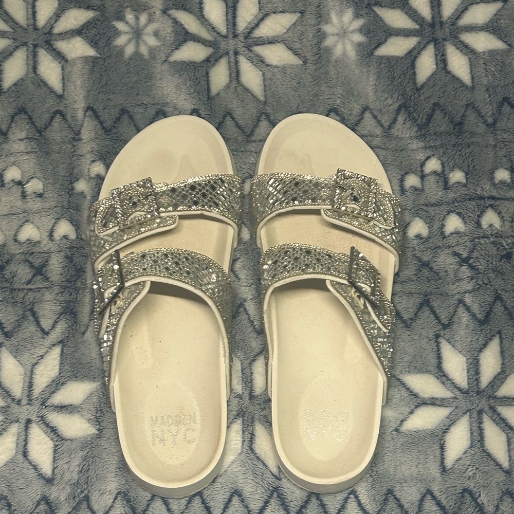 Women's Silver Slide Sandals
